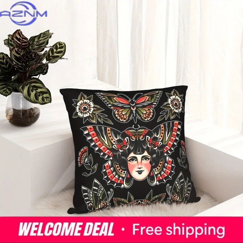 1 Stück Bohemian Tattoo-Stil Kissenbezug, Boho-Kunst Dekorativer Kissenbezug für Sofa Wohnzimmer Schlafzimmer Heim-Dekoration Image