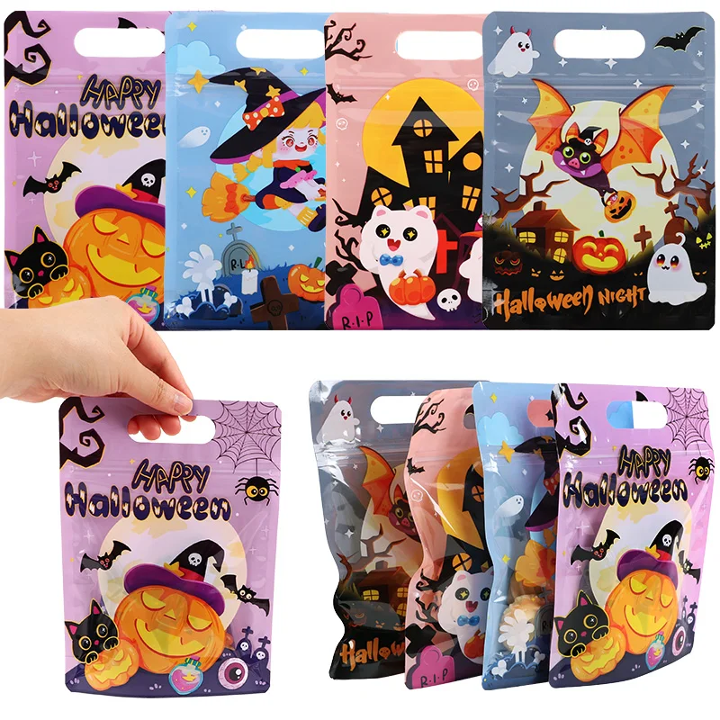 10/20 Stück Halloween-Geschenktüten für Süßigkeiten, Süßes oder Saures, versiegelte Stand-Up-Keksverpackungsbeutel, Halloween-Festival-Party-Einkaufstaschen Image