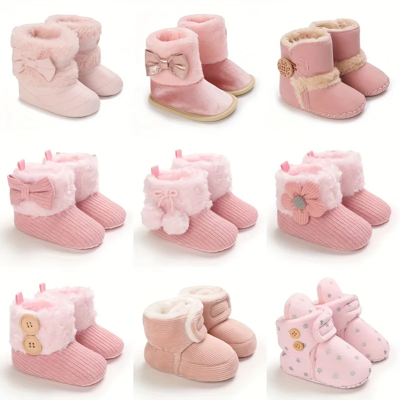 Baby Herbst/Winter Rosa Schnee Stiefel 0-18M Mädchen Baby Warme Baumwolle Schuhe Einfarbig Erste Wanderschuhe kinder Schuhe