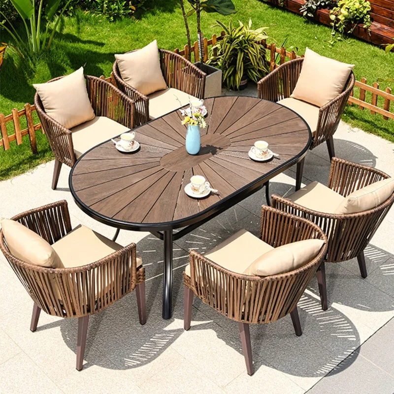 Outdoor table and chair courtyard villa garden PE woven rattan chair leisure terrace anti-corrosion outdoor balcony plastic wood