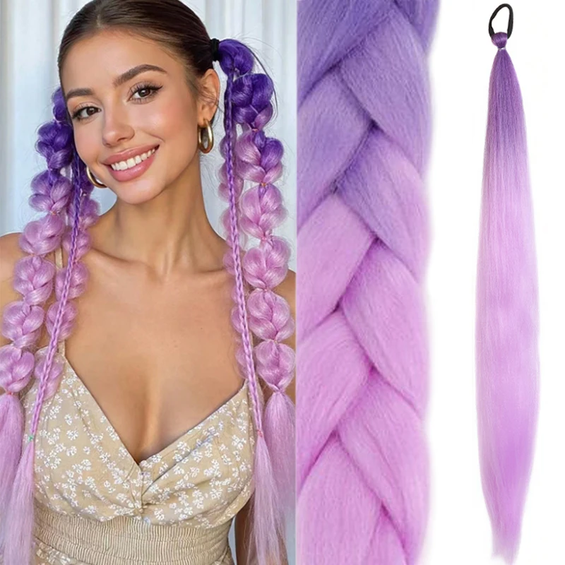 1 Stück Ombre Jumbo Braiding Ponytail, 26 Zoll synthetisches Haar mit Gummiband – perfekt für Festivals Image