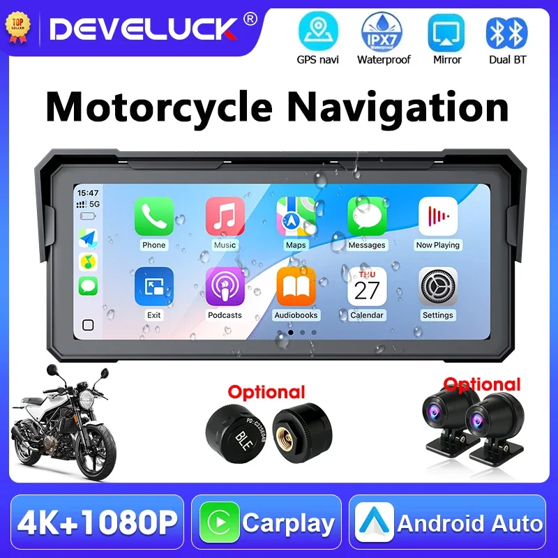 8,1 Zoll Motorrad-Navigationssystem GPS WLAN Wireless Carplay Android Auto IPX7 Wasserdicht Dual Bluetooth Moto Monitor Touchscreen Image