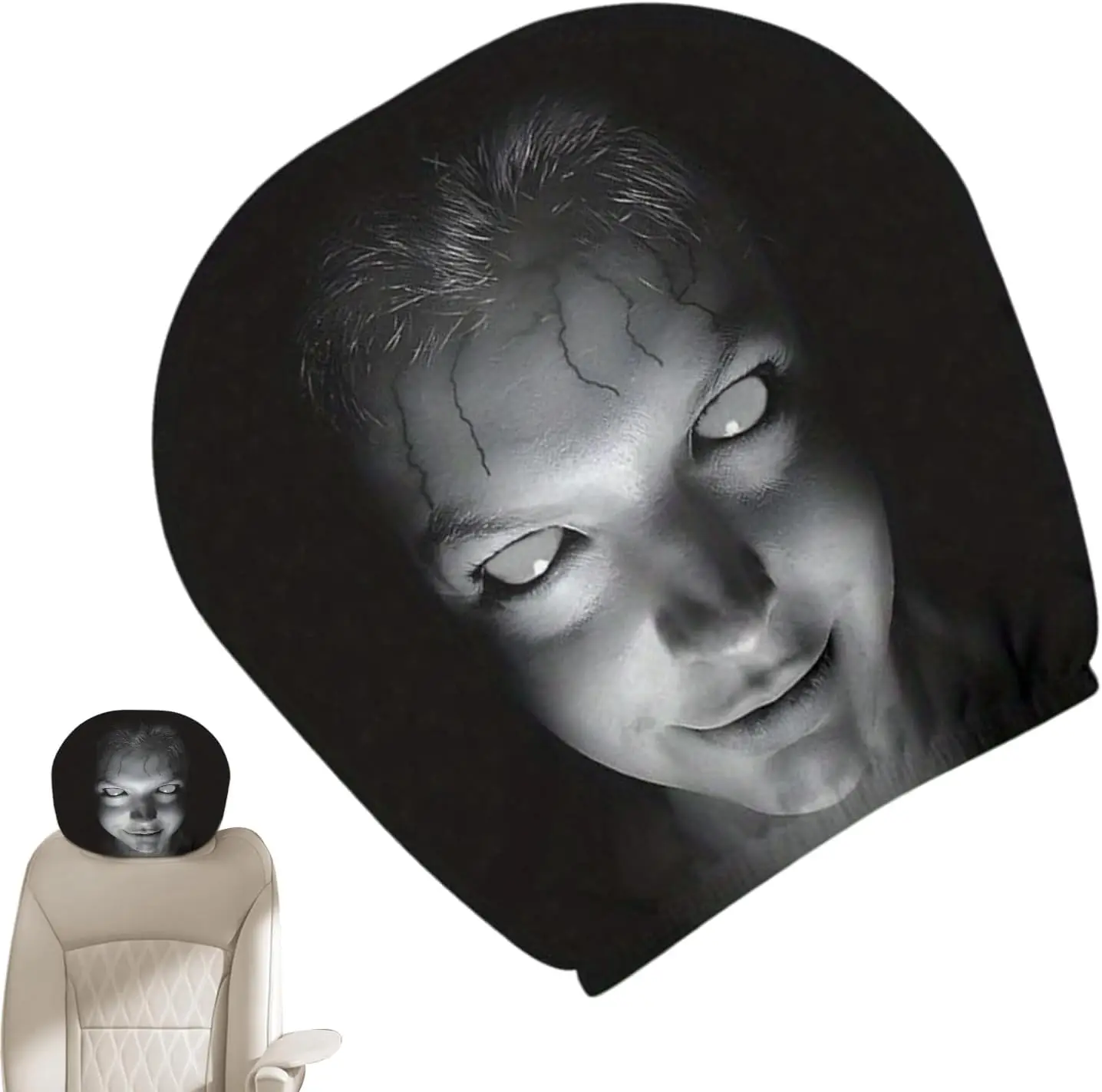 2 Stück Auto-Kopfstützen-Schutzhülle, universell, Dark Mystery Portrait Print, elastisch, lustige Auto-Kopfstützenbezüge, Auto-Dekor-Zubehör Image