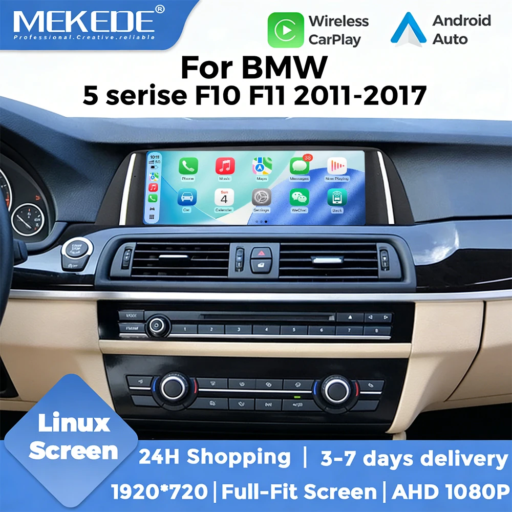 MEKEDE Wireless CarPlay Android Auto Sistema Intelligente per Auto con Linux per BMW Serie 5 F10 F11 Sistema CIC NBT Schermo Touch da 10.25 pollici 1920*720 Autoradio WiFi BT