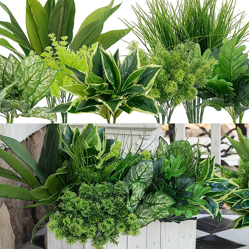 9PCS UV Resistant Artificial Boxwood Stems Outdoor Faux Greenery Plants, Fake Plastic Shrubs for Hanging Baskets, Porch, Window Box, Garden, Farmhouse, Wedding and Indoor Outdoor Home Decor