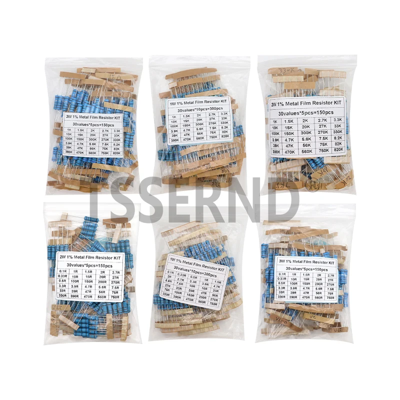 150PCS 300PCS 1/2W 1W 2W 3W Widerstand 1% Metall Film Widerstand Sortiment Kit Set 30 Arten Jeder 5/10PCS 1R ~ 750R 1K ~ 820K Ohm Image