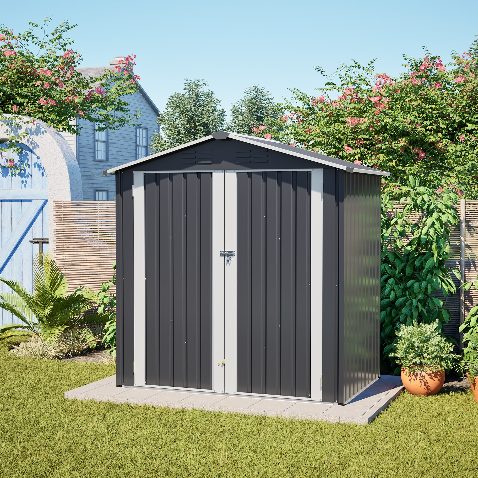 Metal Outdoor Storage Shed 6 x 4 FT Metal Shed with Lockable Door,Waterproof Garden Tool Shed Storage House,Gray