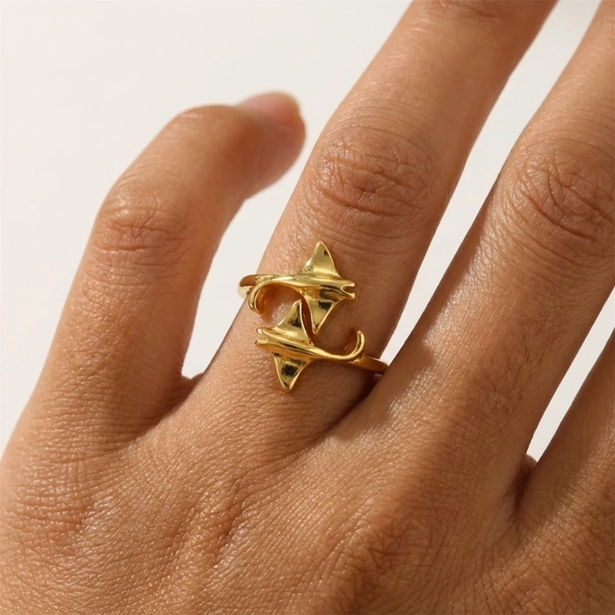 Vintage Punk Sommer Strand Teufelsfisch Fingerringe für Damen und Herren, Gothic Grüner Emaille Eidechsen-Tier-Öffnungsring, Urlaubsschmuck Image