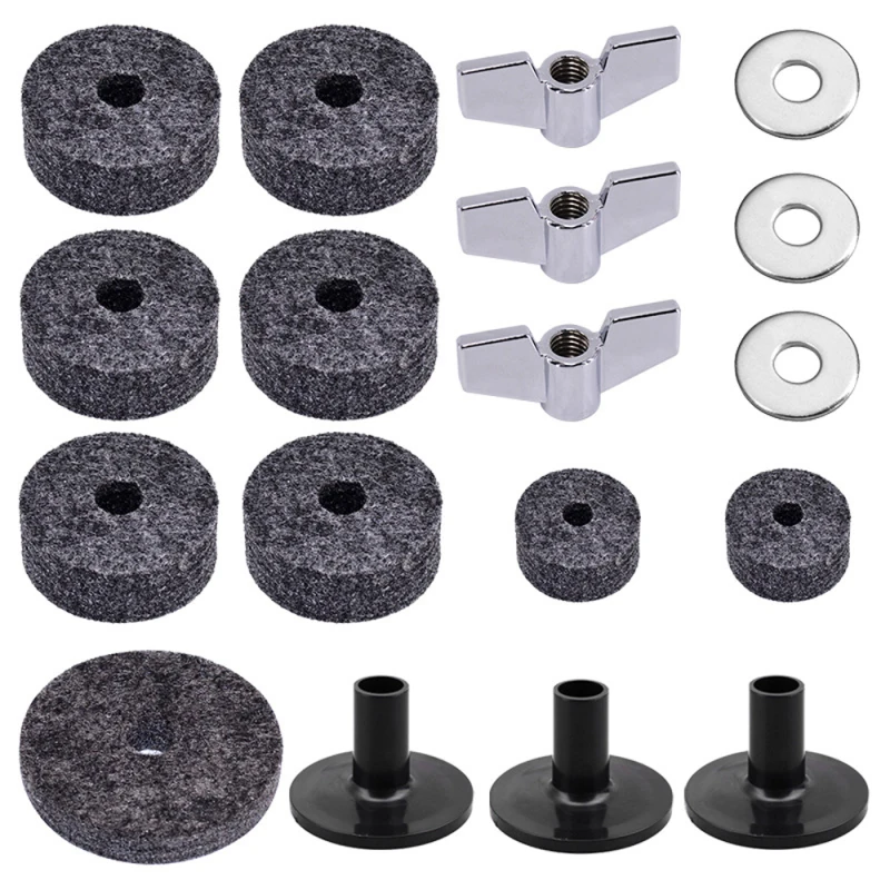 18-teiliges Trommelzubehör-Set, schwarze Trommeln, Ersatzfilz-Set, Musikinstrumentenzubehör Image