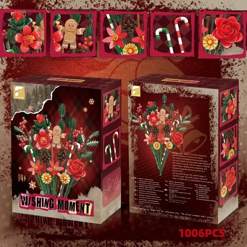 865PCS Weihnachten Bouquet Baustein Spielzeug Set Lebkuchen Rosen Chrysantheme Modell Ziegel Hause Wohnzimmer DIY Decor Geschenk Image