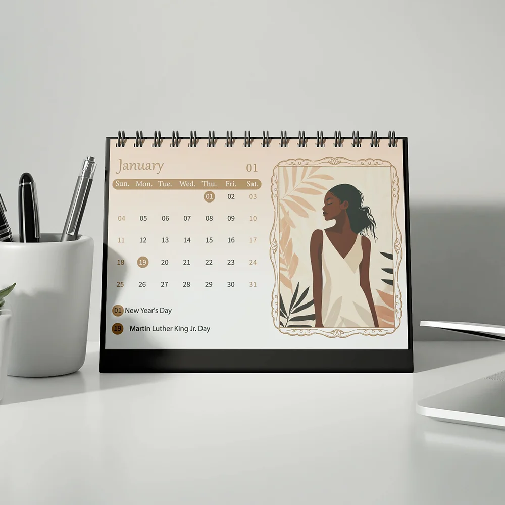 1 Stück Kalender 2026, Cartoon-Thema für schwarze Frauen, 12 Monate Monatsplan, Tischkalender, perfektes Geschenk für Geburtstage und Weihnachten Image