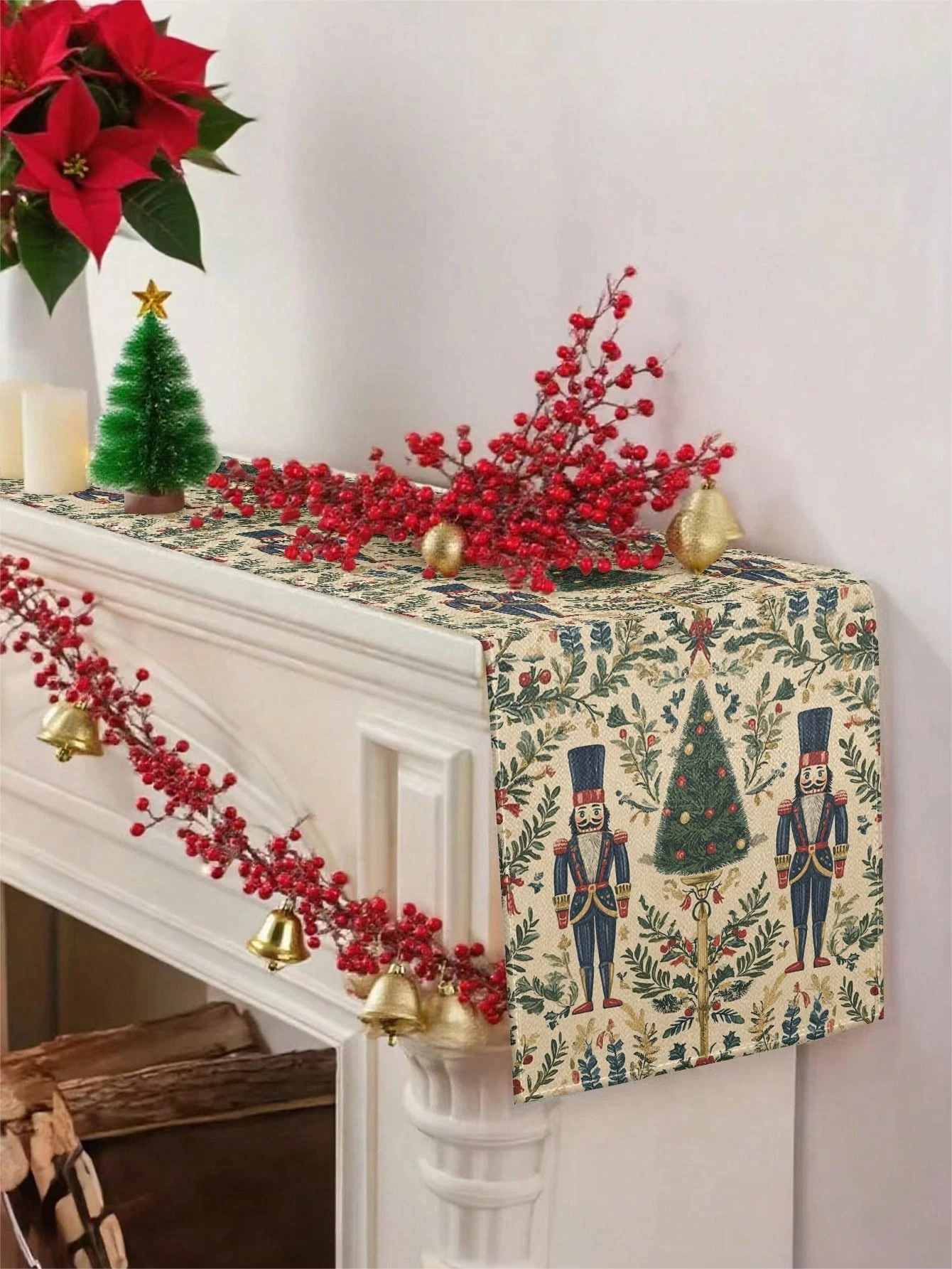 JIT 1, Weihnachts-Tischläufer, Nussknacker, Weihnachtsbaum-Muster, Vintage-Stil, Weihnachtsdekoration für Esstisch, Urlaubsdekoration Image