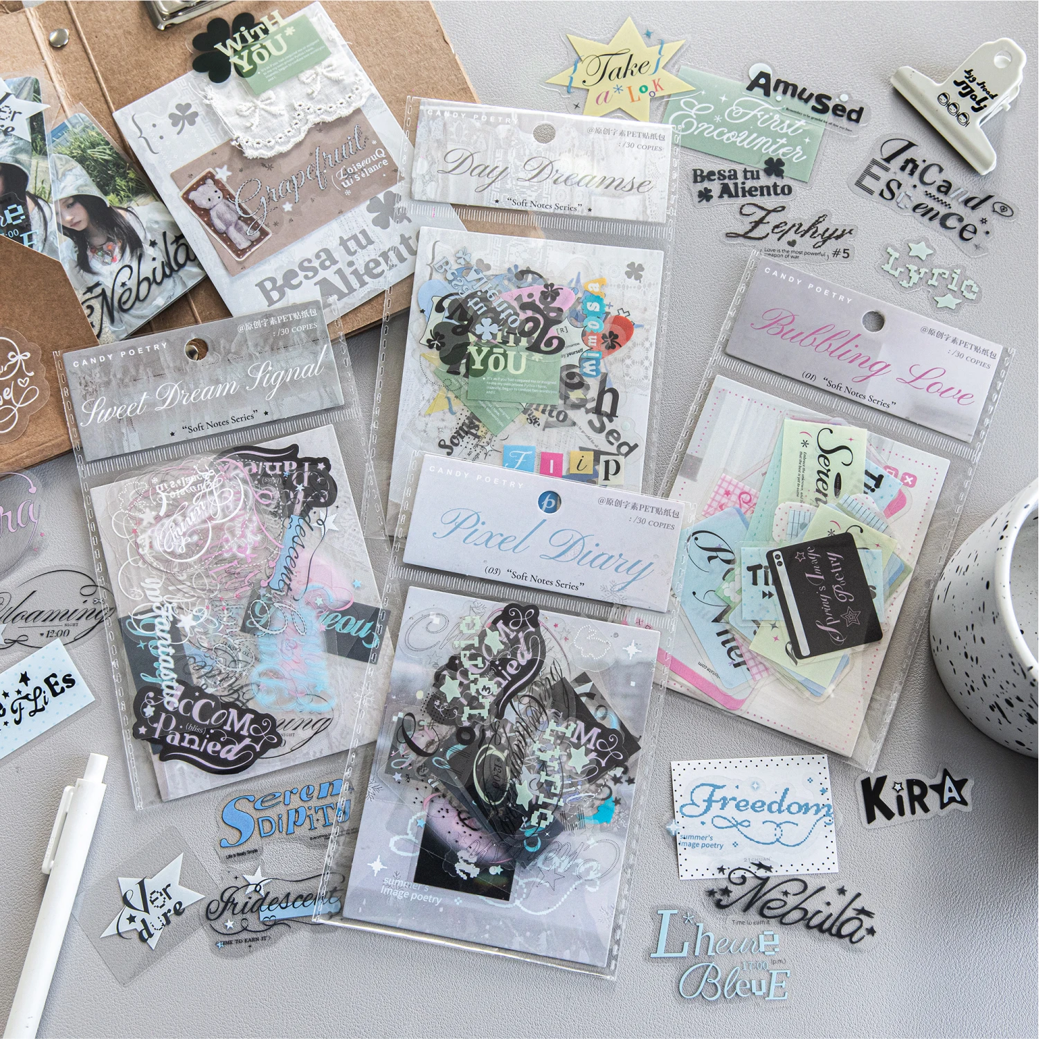30 teile/paket Englisch zugeschatz PET Aufkleber Scrapbooking Materialien DIY Junk Journal Collage Collage sprache Dekor Aufkleber Image
