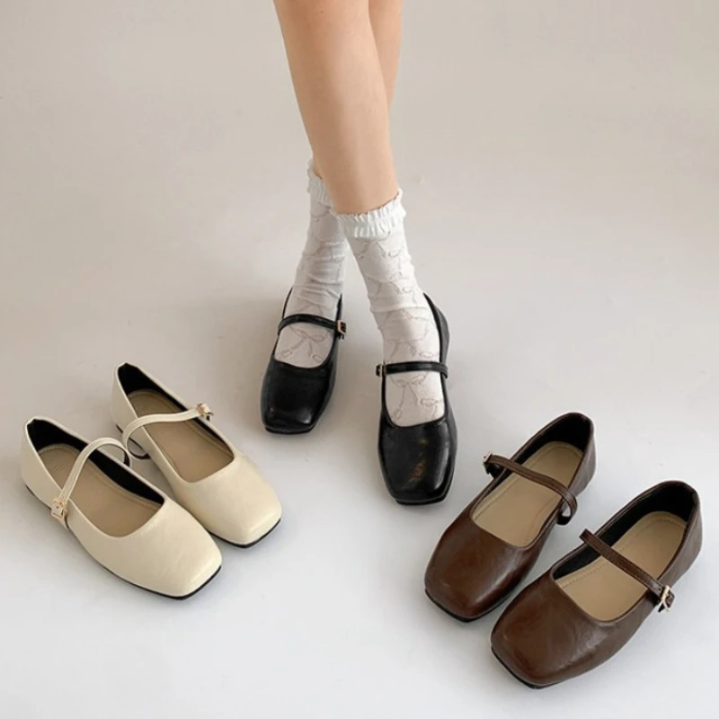 2026 neue Frühjahr Frauen Ballerinas Komfortable Karree Schuhe Street Style Weiche Leder Damen Elegante Kleid Mary Jane Schuhe