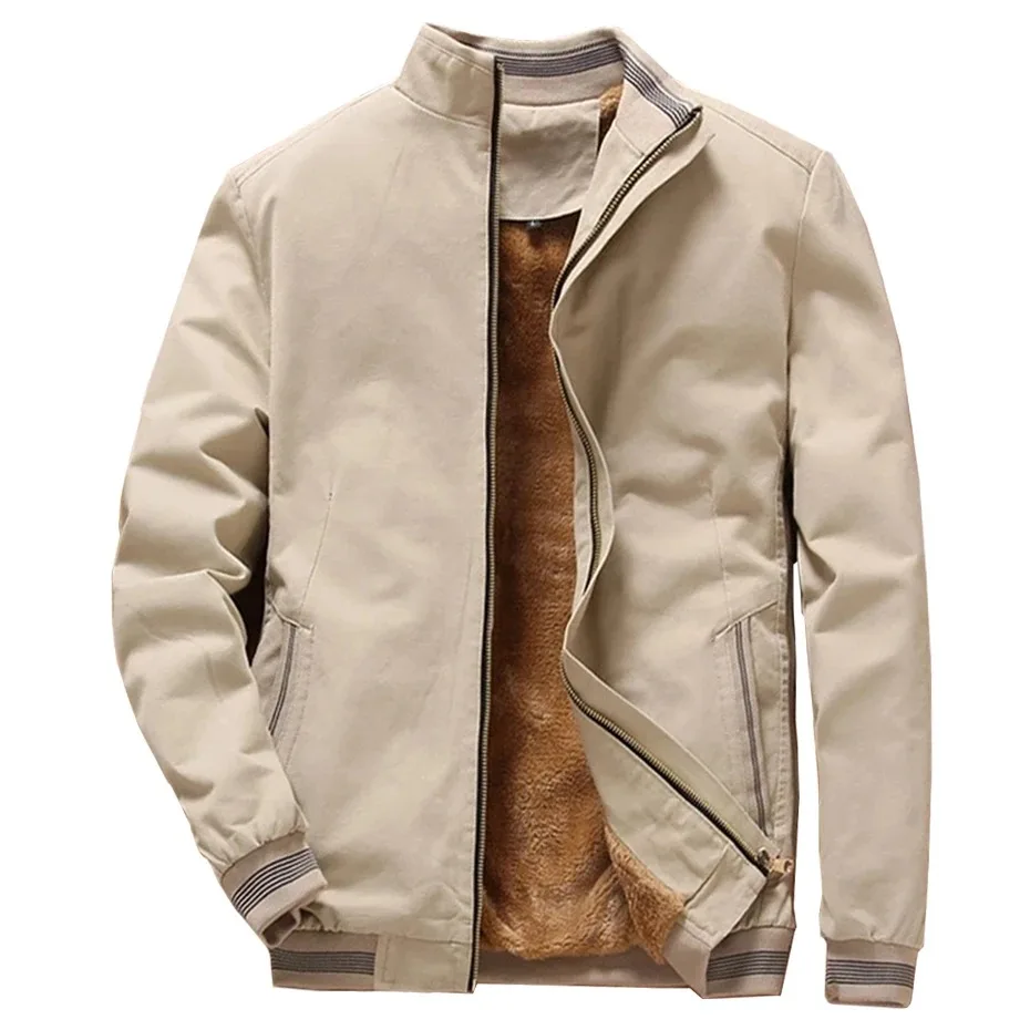 Herbst Und Winter Neue Herrenmode Fliegerjacke Fleece Verdickte Warme Baseballjacke Einfarbig Reißverschluss Große Größe Top M-5XL