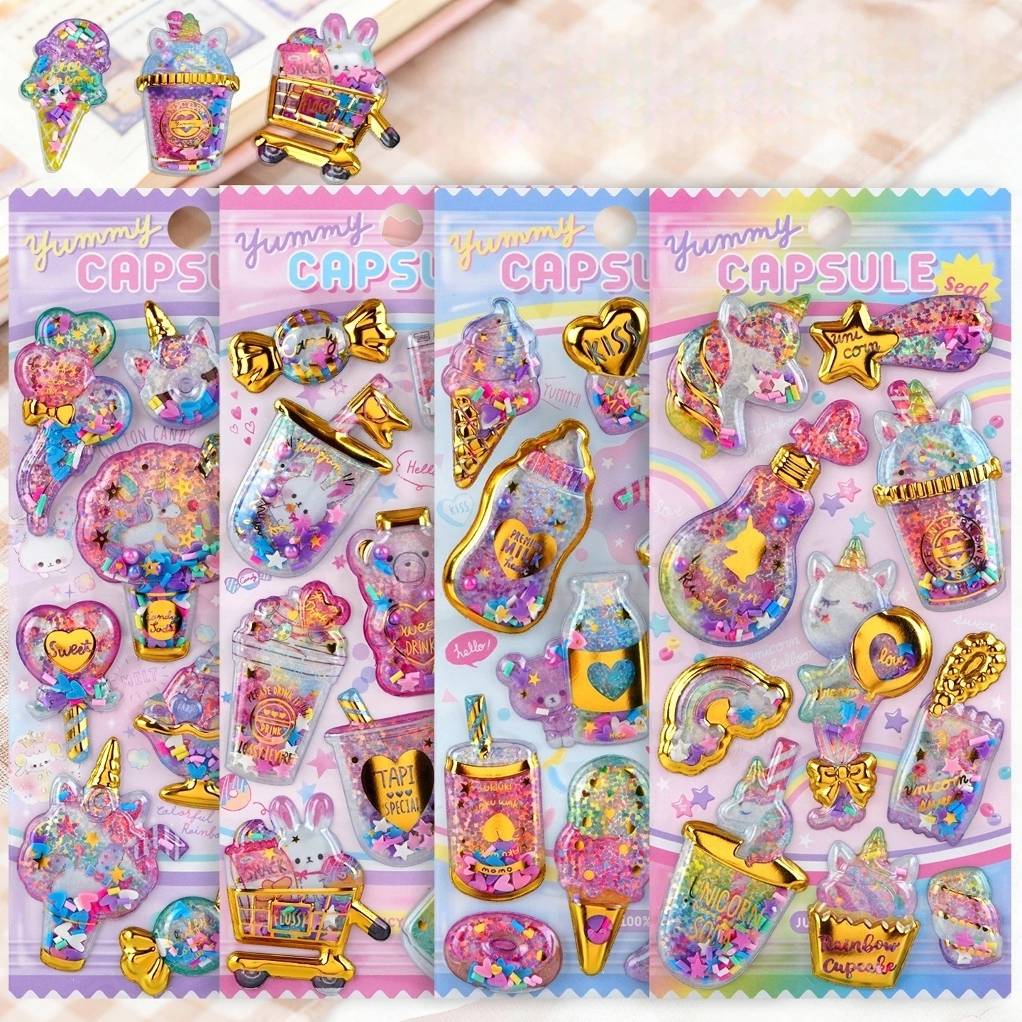 Kawaii Kapsel Glitzernde 3D-Aufkleber Scrapbooking DIY Journal Schreibwaren Sticker Niedliche Deko-Kunst Schulbedarf Image