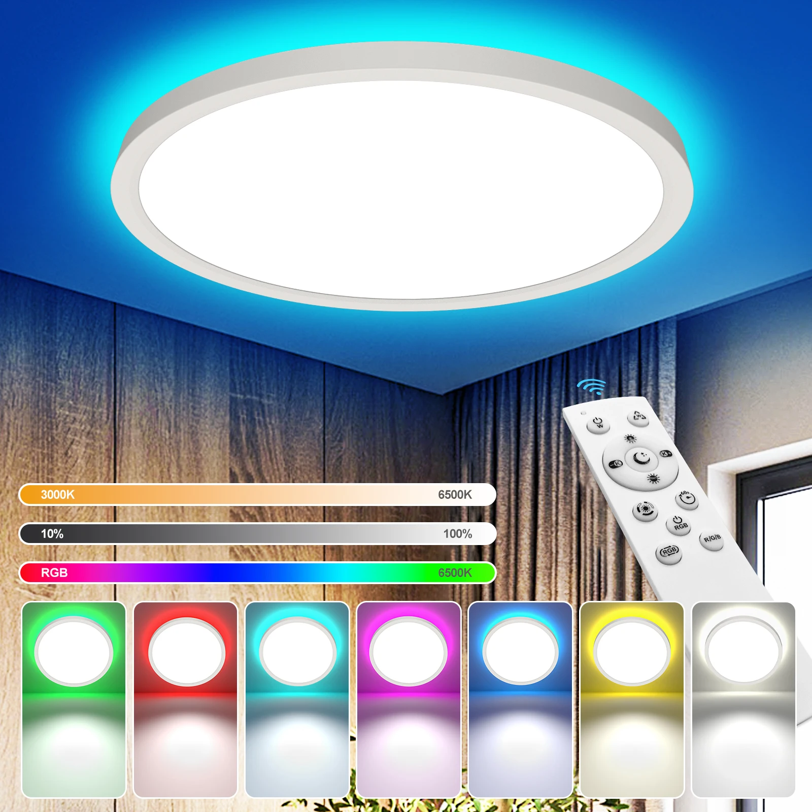 220V LED Deckenleuchte dimmbar mit Fernbedienung 24W 2700LM RGB 3000K-6500K runde Deckenleuchte für Wohnzimmer Schlafzimmer
