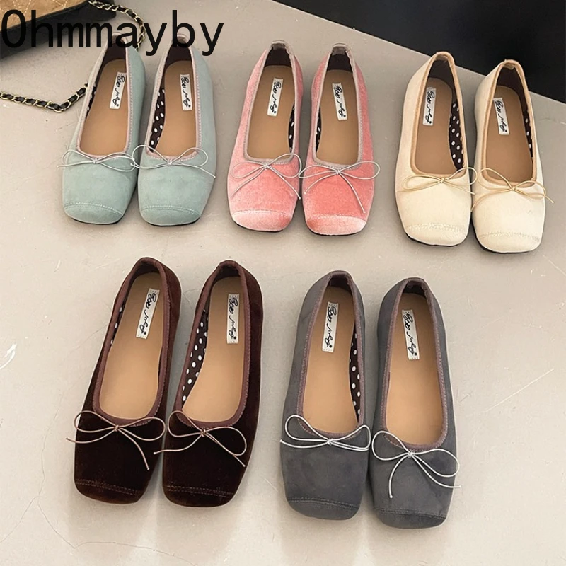2026 neue Frühjahr Karree Frauen Ballerinas Damen Casual Flache Slip Auf Schuhe Elegante Schmetterling-knoten Weiche Sohle kleid Schuhe