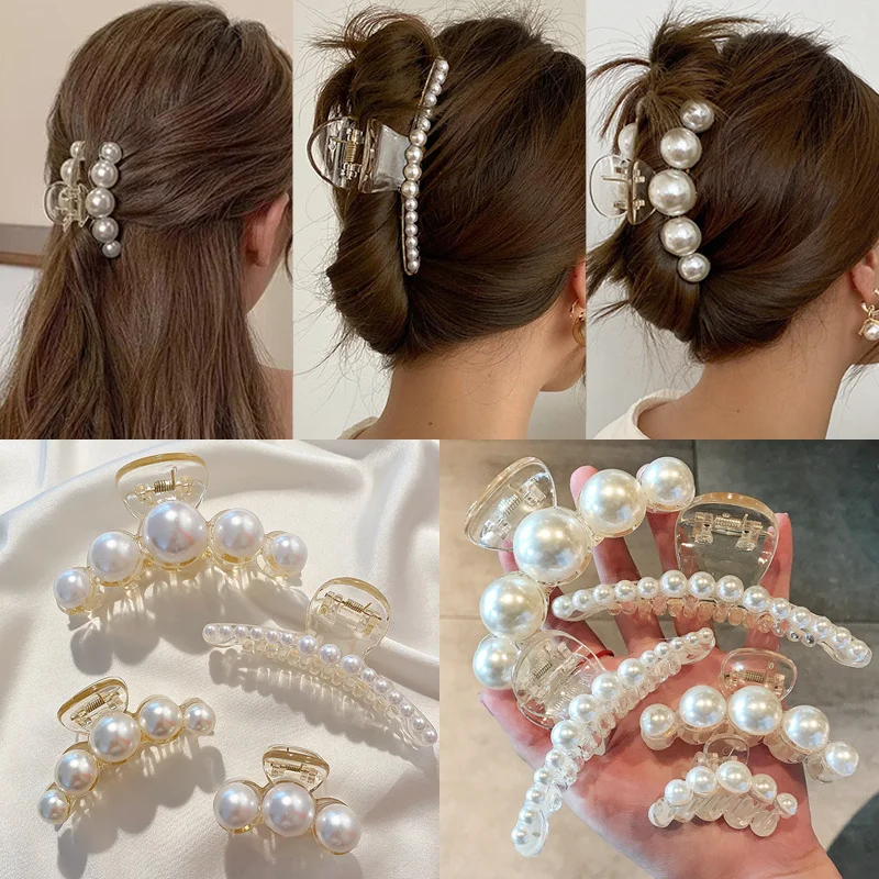 Vintage Perle Clips Set Große Klaue Koreanische Pferdeschwanz Große Haarspangen Kiefer Haarnadeln Für Frauen Haar Zubehör Hairgrip Geschenk Image