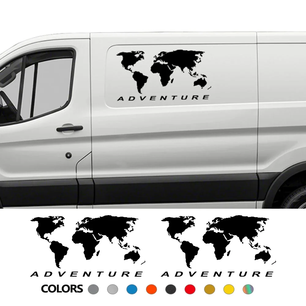 2Pcs Auto Seite Körper Aufkleber Grafiken Welt Karte Abenteuer Edition Decor Aufkleber Für Van SUV Camper RV Wohnmobil Auto DIY Vinyl Abdeckung Image