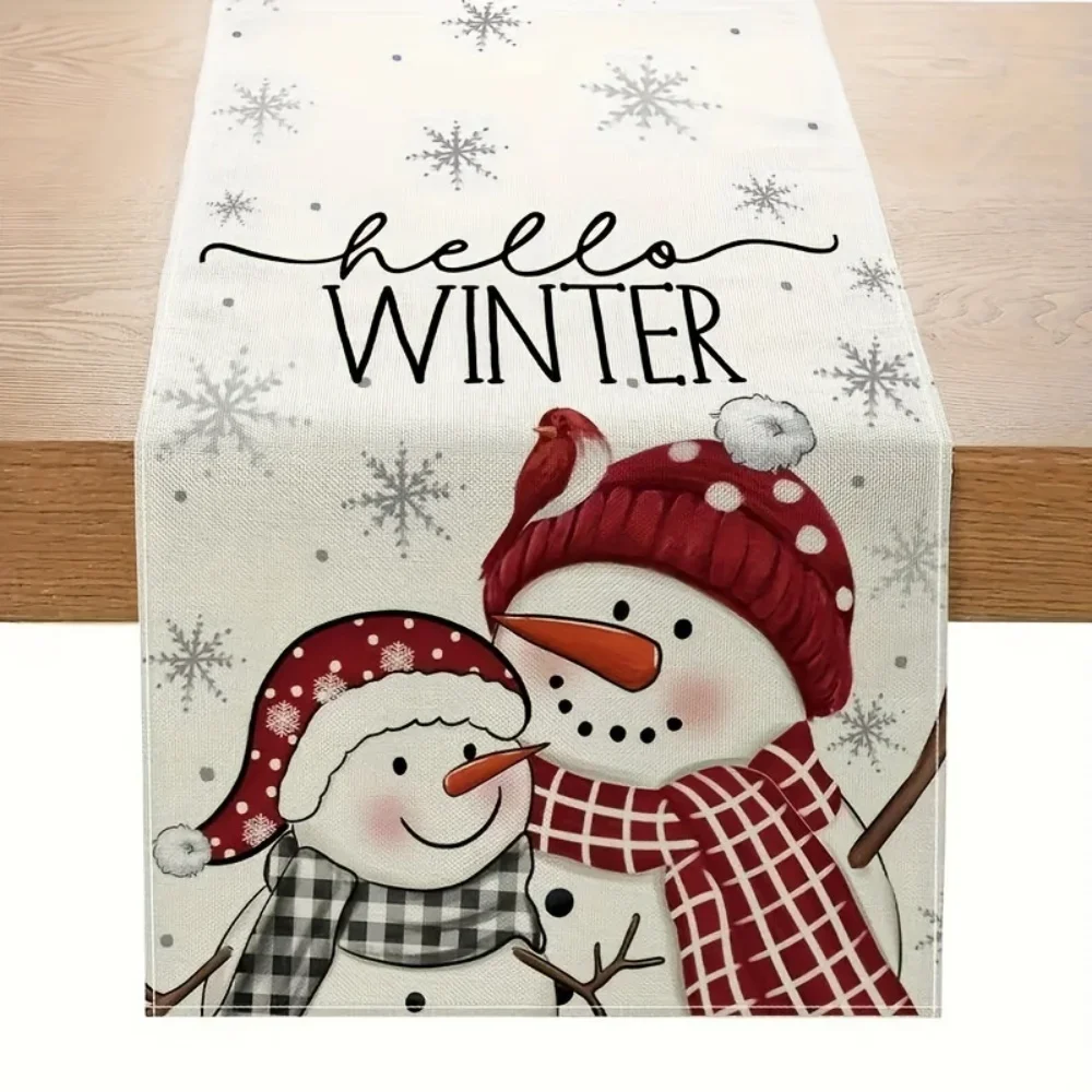 1 Stück, Weihnachts-Schneemann-Tischläufer, einseitiger Druck, Design für Feiertagsessen und Küchendekoration, Schneemann-Dekorationen Image