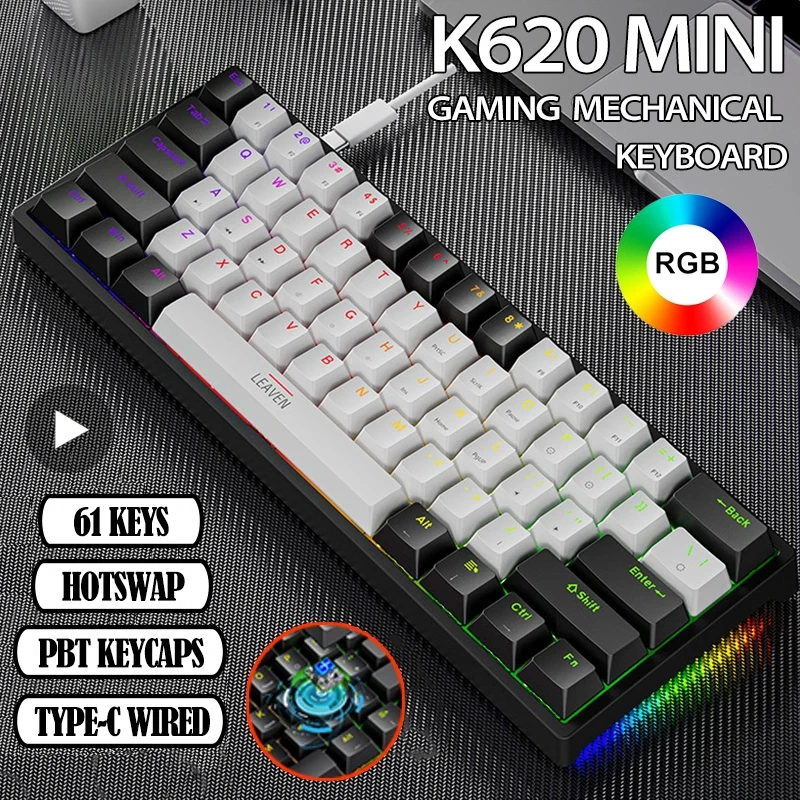 K620 mini hintergrund beleuchtete rgb Gaming mechanische Tastatur Gamer Mechaniker Kit 60 Prozent DIY benutzer definierte pbt Keycap Hotswap rosa weiß USB-PC Image