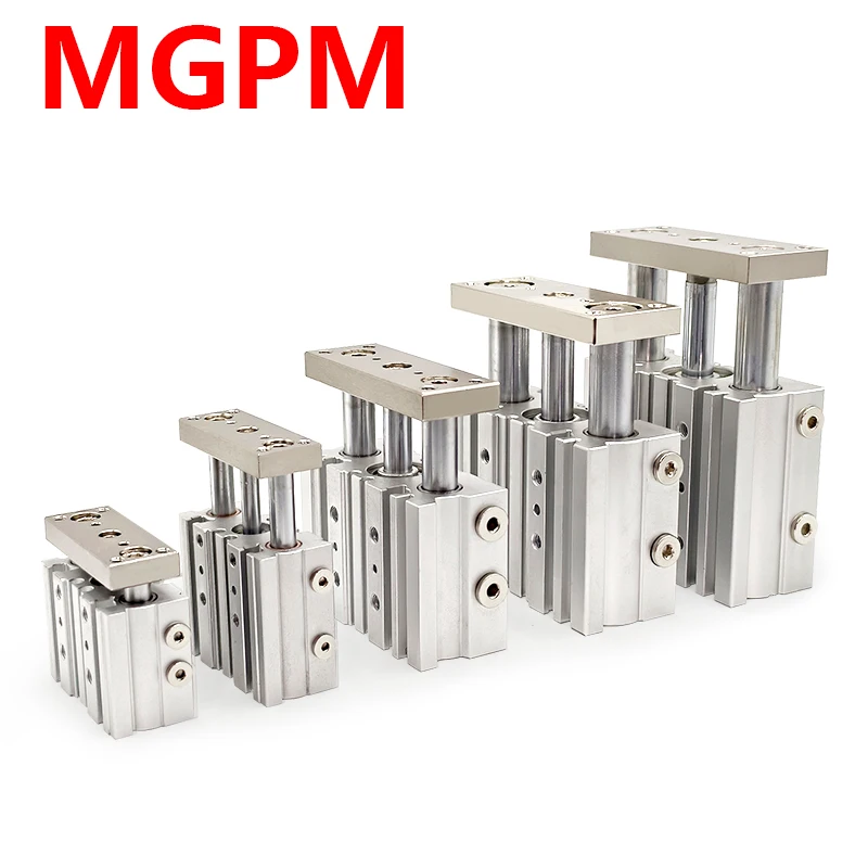MGPM12/16/20/25/32/40/50/63/80 Pneumatikzylinder, Hub 10 mm–200 mm, Kolben, kompakte Führung, Luftzylinder, dreiachsige Drei-Stangen Image