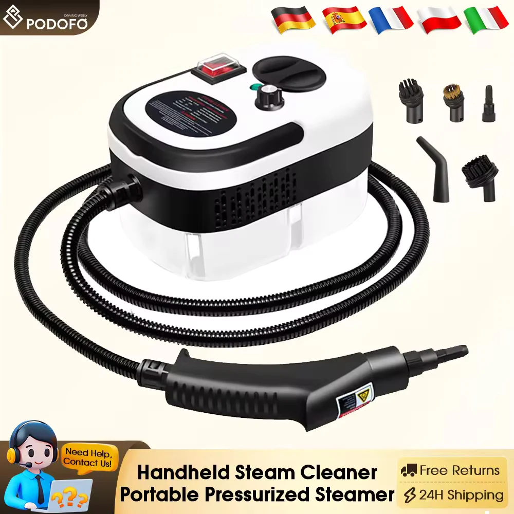 Podofo 2500 W Handdampfreiniger, tragbarer Druckdampfer, 220 V, EU-Stecker, Tiefenreinigung für Auto, Küche, Badezimmer usw. Image