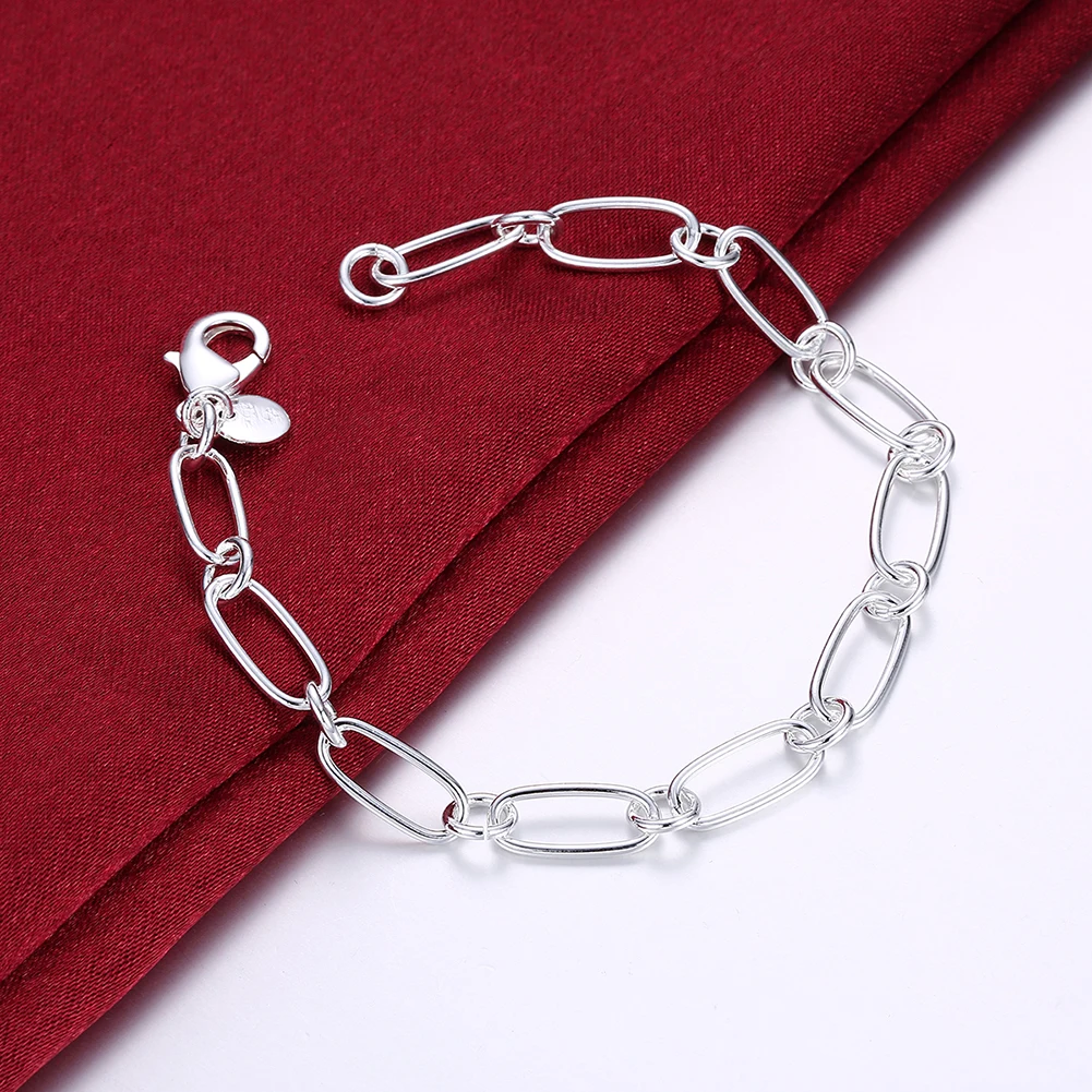 925 Sterling silber kreis kette Armbänder für frau männer klassische Hochzeit party Weihnachten Geschenke mode edlen Schmuck 20cm 8 zoll Image