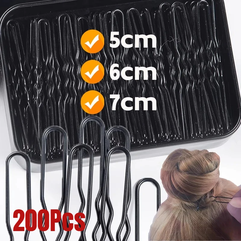 50/200Pcs Neue Frauen Haar Winkte U-Förmigen Bobby Pin Haarspange Salon Grip Clip Braut Haarnadeln Schwarz metall Haar Zubehör für Brötchen Image