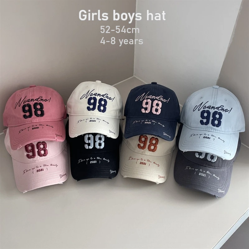 Frühling Sommer Kinder Baseballkappe 52-54cm 4-8 Jahre Hip-Hop Dad Hat Jungen Mädchen Breiter Rand Sonnenschutz Schirmmütze mit Schriftzug Kinderhüte