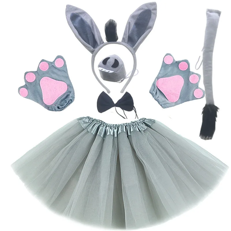 Tiere Esel Stirnband Bowtie Schwanz Handschuhe Tutu Rock Anime Requisiten Geburtstag Halloween Cosplay Kostüm für Kinder Erwachsene Kleid Image