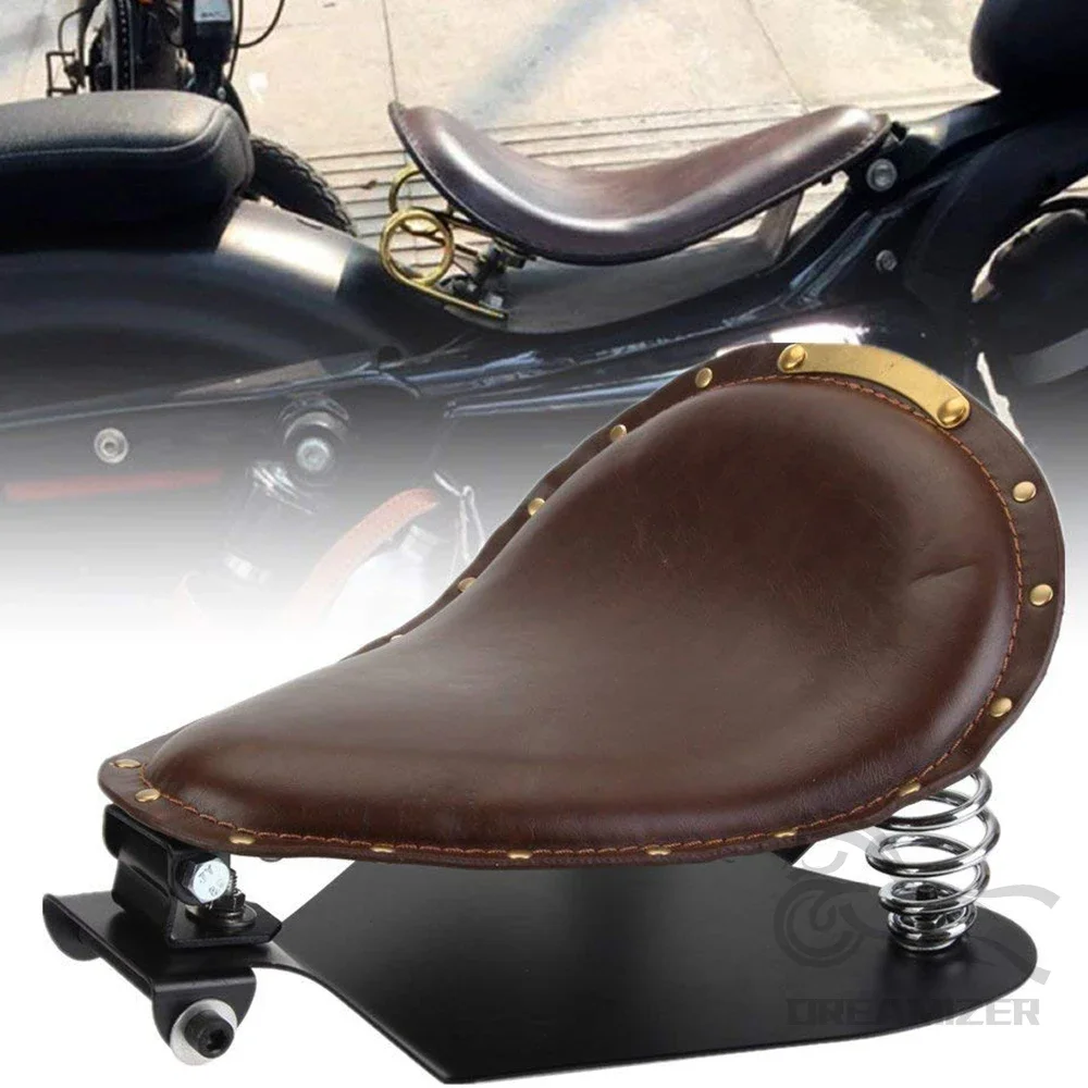 1 SET Motorrad Retro Leder Solo Sitz + 3 "Feder Halterung Für Harley Custom Chopper Sportster Für Bobber Für honda Für Yamaha Image