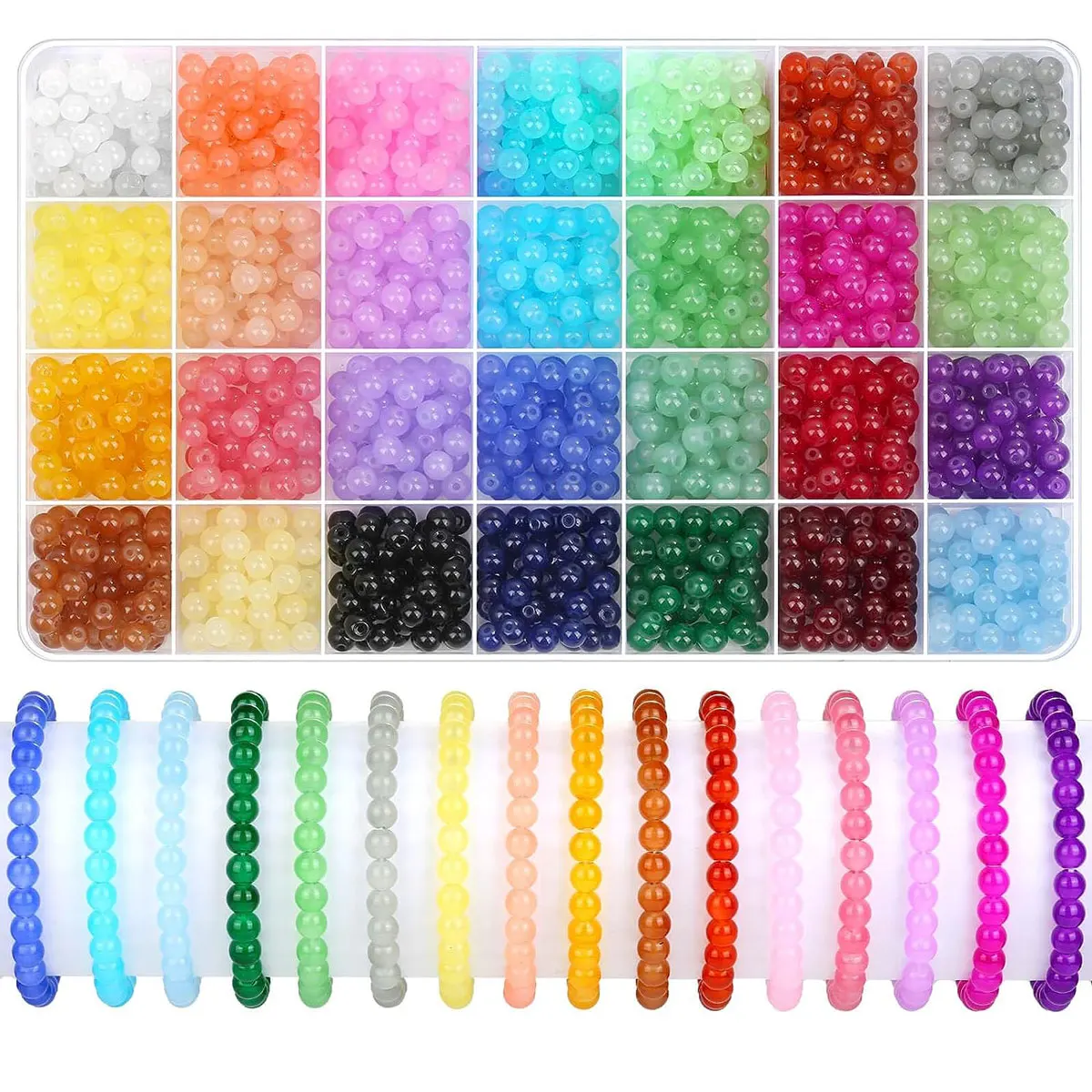 1400 Stück 6 mm runde Glasperlen zur Schmuckherstellung, 28 Farben Kristallperlen für Armbänder, Schmuckherstellung und Heimwerkerarbeiten Image