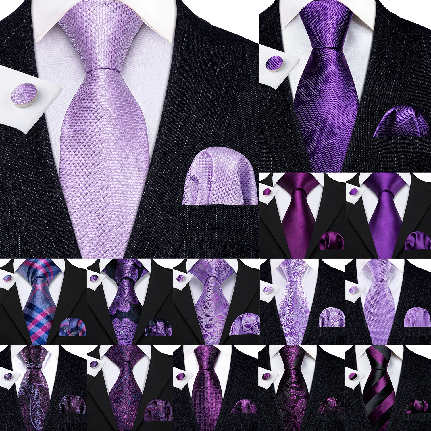 Barry. wang lila Seide Herren Krawatte Taschentuch Manschetten knöpfe Set lila Lavendel lila lila Jacquard Krawatte für männliche Hochzeit Business Party