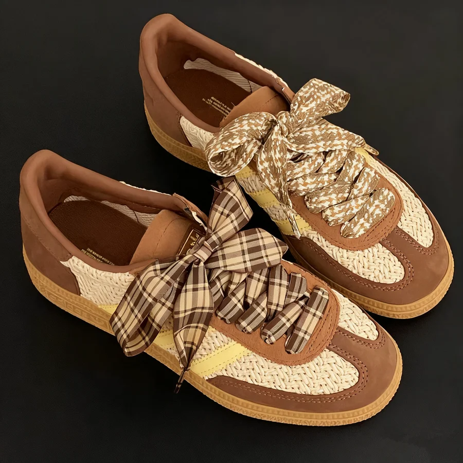2,5 cm Breite Herbst Winter Gitter Schnürsenkel Trendige braune Schnürsenkel Beauty DE Traning Schuhe Casual Sport Lederschuhe Schnürsenkel