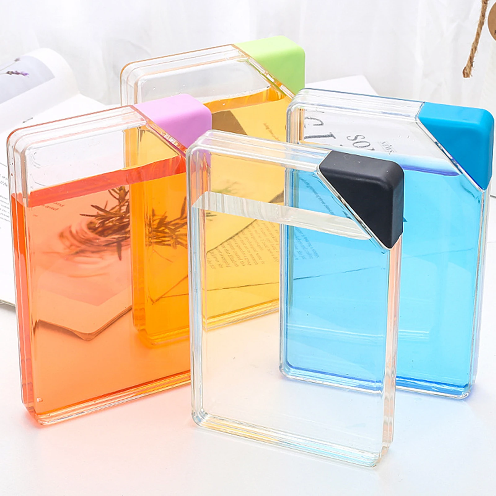Flache Wasserflasche für den Außenbereich, wiederverwendbar, transparent, Sportflasche für Studenten, Kinder, Damen, Herren Image