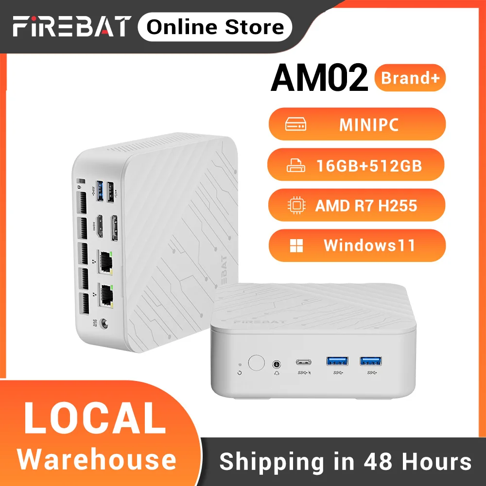 FIREBAT AM02 Mini-PC AMD Ryzen7 H255 DDR5 16GB RAM M.2 PCIe 512GB SSD WiFi6 BT5.2 1000M LAN Type-C Windows11 Desktop-Computer