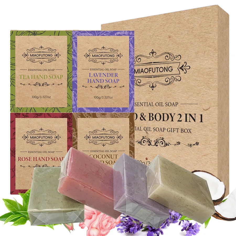 Gefrostete Seife, ätherisches Öl aus Rose, Teebaum, Lavendel, Kokosnuss – Kraftpapierbox für Geschenke und luxuriöse Reisen Image