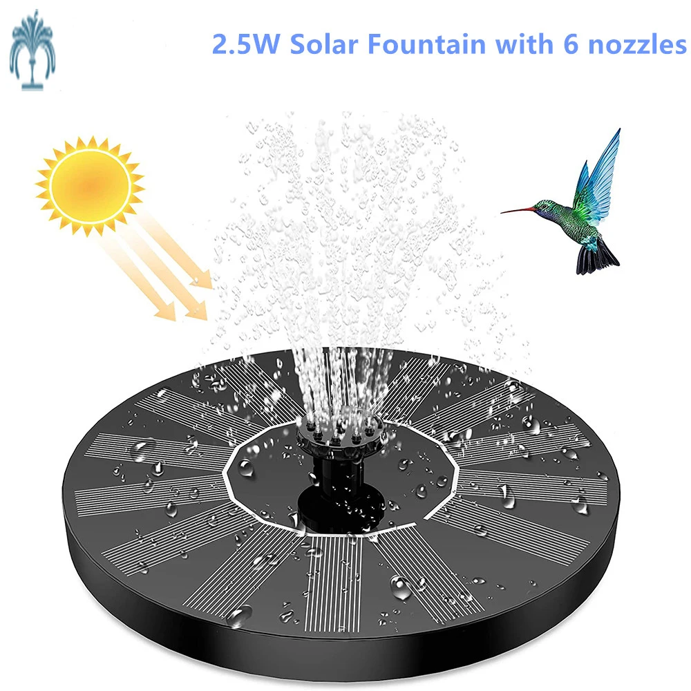 1,5 W Solar-Brunnenpumpe, mit 6 Düsen, Solar-Vogelbadbrunnen, Wasserpumpe, schwimmende Brunnen, geeignet für Teiche