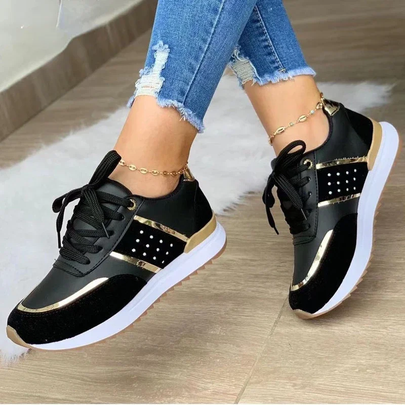 Neue Frauen Turnschuhe Plattform Schuhe Leder Patchwork Casual Sport Schuhe Damen Laufen Outdoor Vulkanisierte Schuhe für frauen