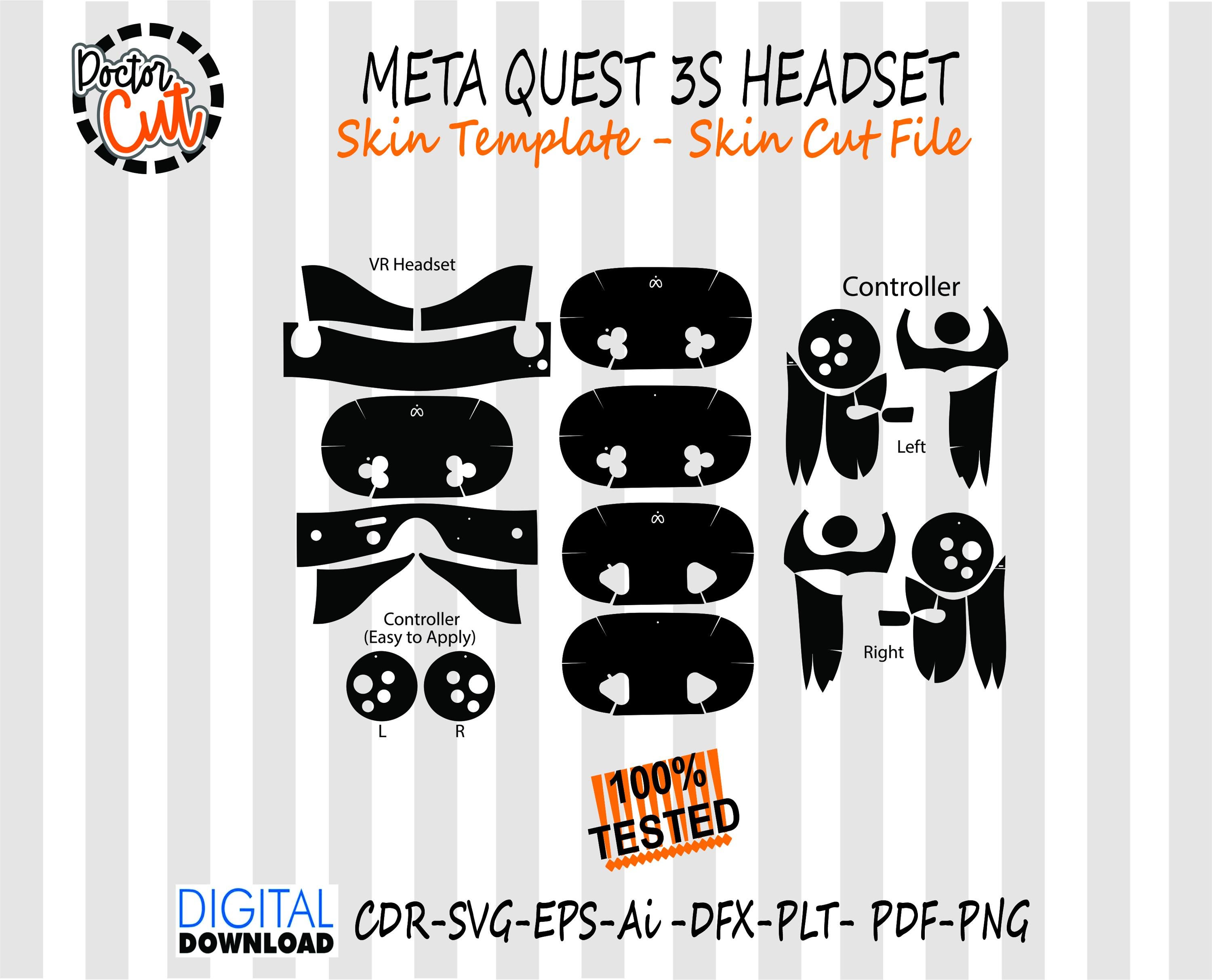 Modello skin meta quest 3s Layout skin vettoriale file fustelle skin svg skin Cricut Silhouette META Quest 3S file di taglio skin completo per cuffie