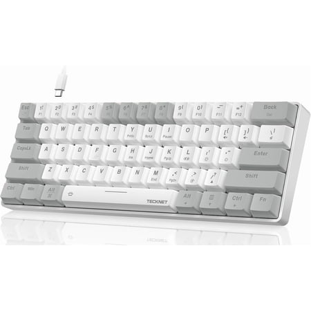 TECKNET Ultra Compact Mechanical Keyboard with 60% Cable RGB Keyboard White USB Keyboard with Red Switch Illuminated Keyboard with Adjustable Stand Clicky Portable Keyboard