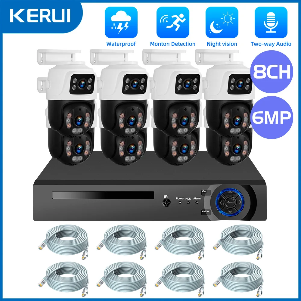 KERUI 2K 6MP HD POE Überwachungssystem 8CH 16CH Kamerasystem Dual-Objektiv PTZ WIFI IP Heimsicherheit 8CH POE NVR Video H.265 CCTV-Kit Image