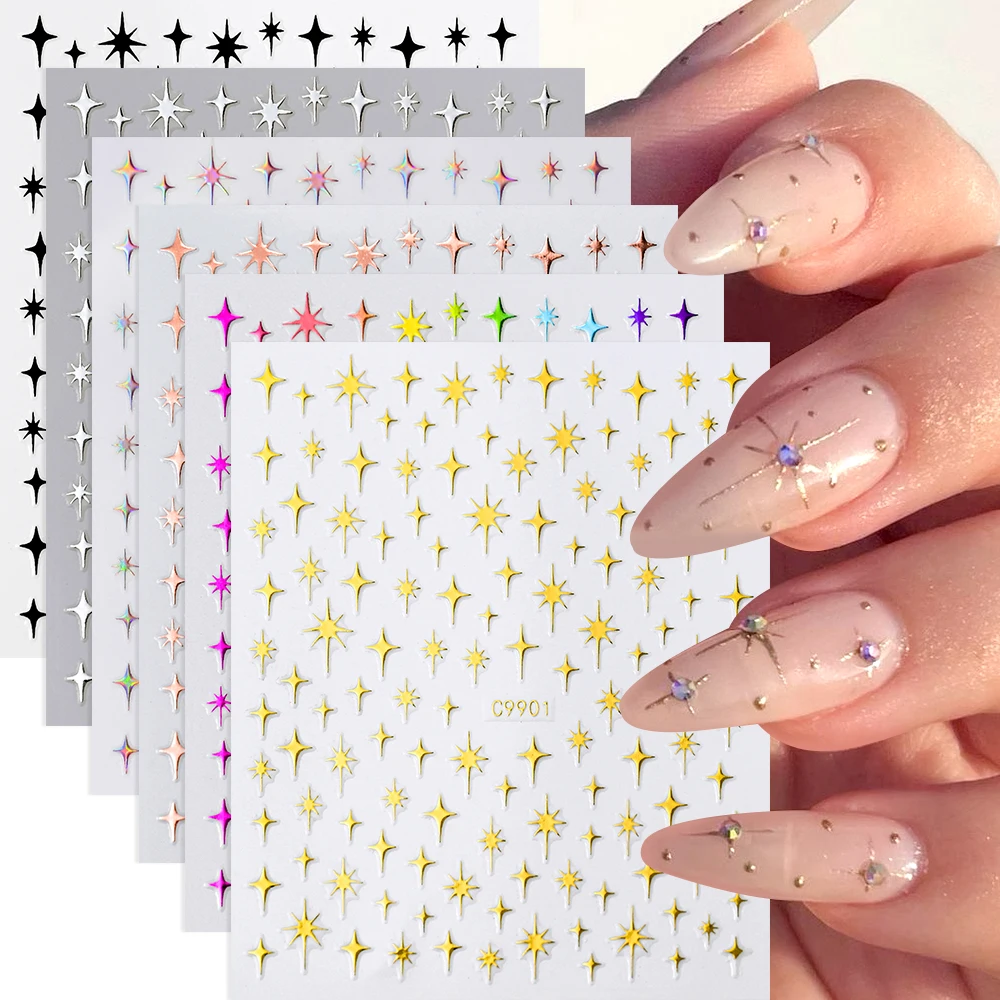 1Pcs 3D Gold Splitter Stern Nail art Aufkleber Bronzing Laser Sternenlicht Slider Y2K Selbstklebende Aufkleber DIY Maniküre Dekorationen Image