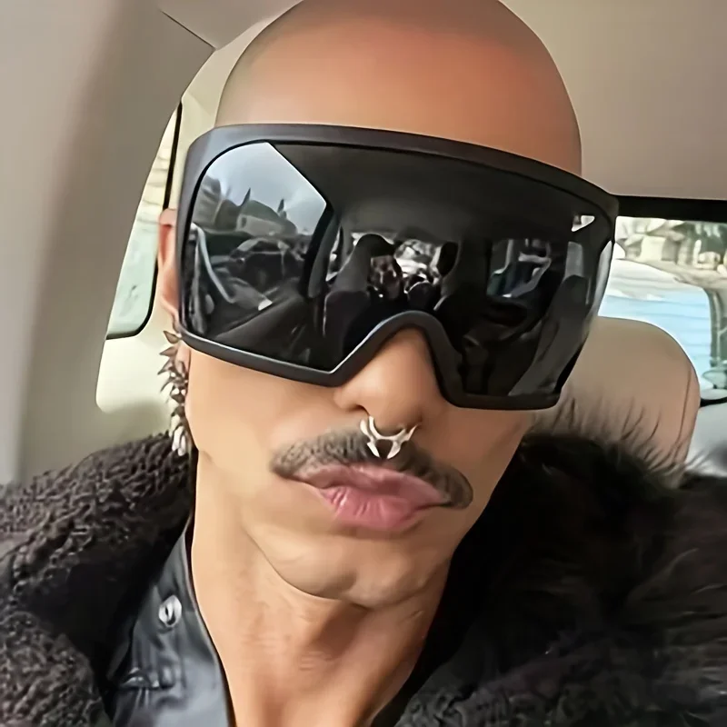 Übergroße Sonnenbrille für Herren, umwickelt, windabweisend, persönlich, große Farbtöne, futuristische Mode, Zukunftsschild, Uv400, Radfahren, Motorrad Image