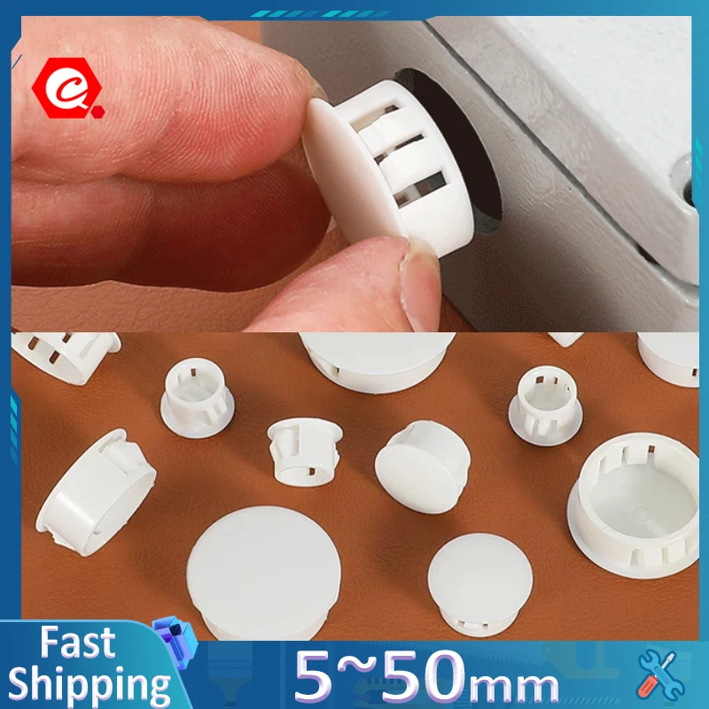 Weiße Kunststoff-Lochstopfen Ø 5~50mm, runde Schnallenabdeckungen, Nylon-Schnallenstopfen, Möbel-, Tür- und Fenster-Schnappverschluss-Staubschutzabdeckungen