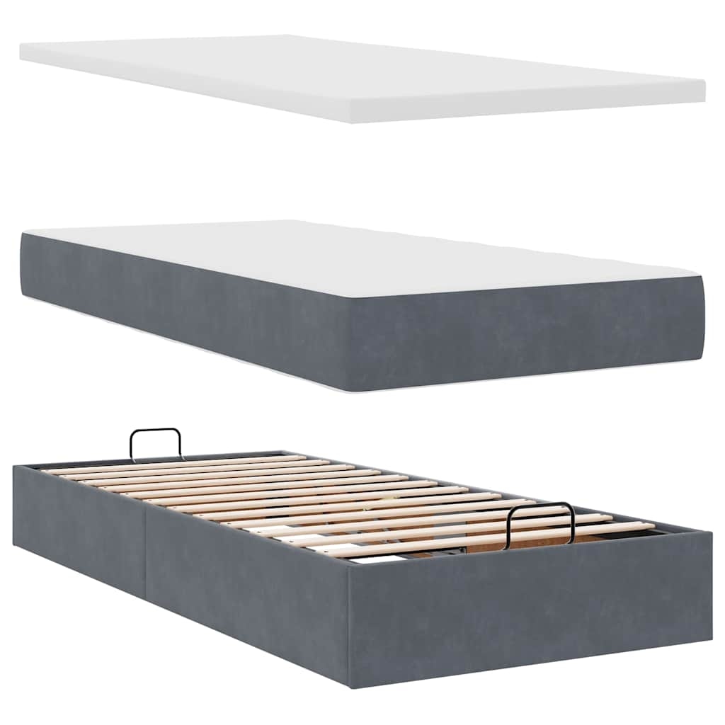 vidaXL Ottoman-Bett mit Matratze Dunkelgrau 90x190 cm Samt Image