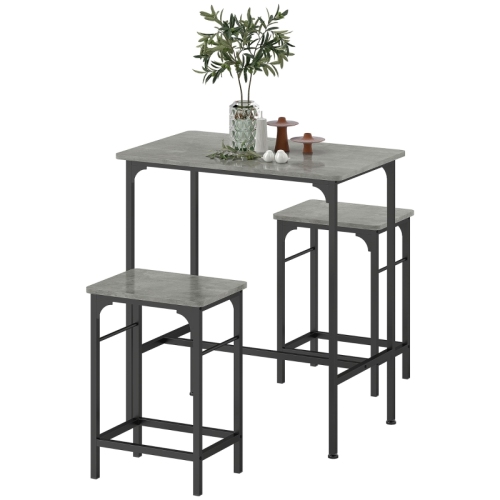 Set Tavolo Da Bar, Tavolo Da Bar Con Set Di Sgabelli Da Bar, Tavolo Da Pranzo Con 2 Sedie Con Piedini Antiscivolo, Tavolo Da Cucina Per Sala Da Pranzo, Cucina, Grigio, In Loco