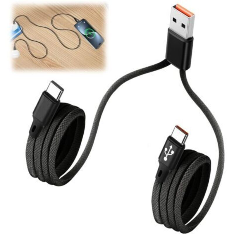 Cavo Di Ricarica Rapida 2 In 1 Da Usb A Doppia Type-c, In Nylon Da 3a, 1,2 M, Adattatore Multi-type-c Per Ipad Pro, Air E Android, Splitter Di Ricarica A Doppia Porta Da Usb A Type-c -crezuo